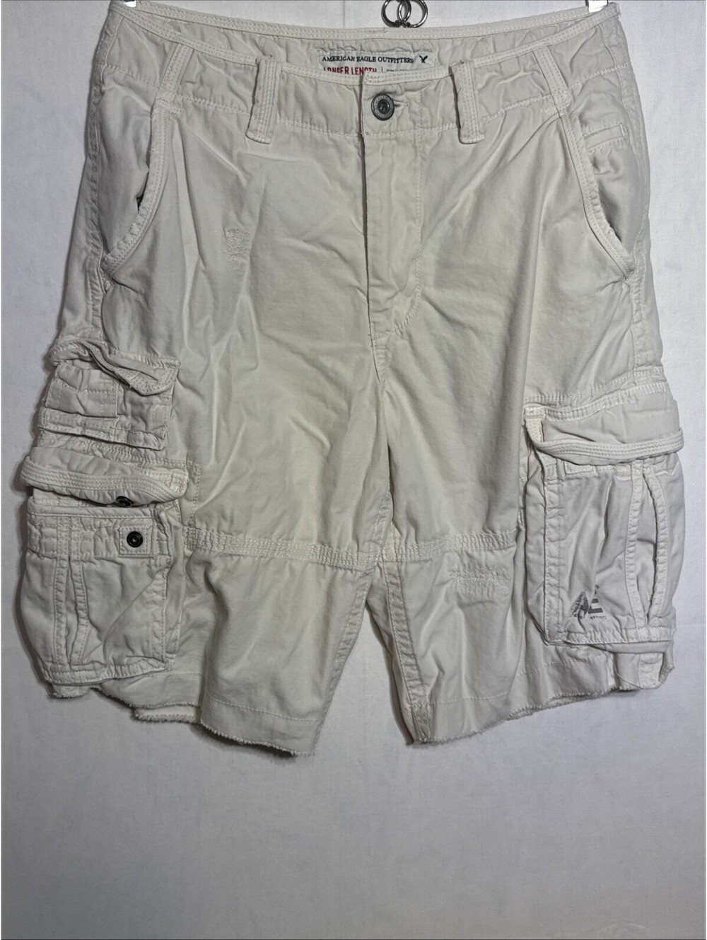 American Eagle Mens Cargo Shorts Size 32 White Longer Length Y2K Utility 12 In
